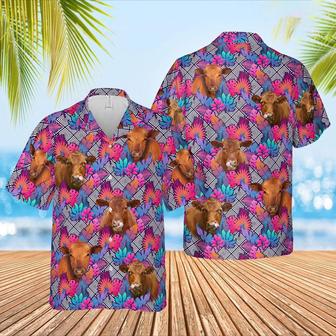 Red Angus Face Leaf Pattern Hawaiian Shirt, Farm Hawaiian Shirt, Farmer Hawaii | Newhawaiianshirts AU