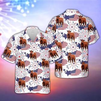 Red Angus Happy Firework Flag Hawaiian Shirt, Farm Hawaiian Shirt, Farmer Hawaii | Newhawaiianshirts DE