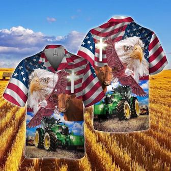 Red Angus With Eagles And Tractor Hawaiian Shirt, Farm Hawaiian Shirt, Farmer Hawaii | Newhawaiianshirts AU