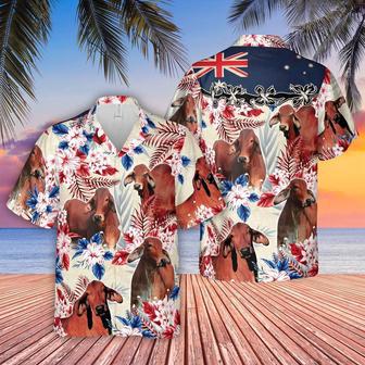 Red Brahman Cattle Australia Flag Hawaiian Flowers Hawaiian Shirt, Farm Hawaiian Shirt, Farmer Hawaii | Newhawaiianshirts AU