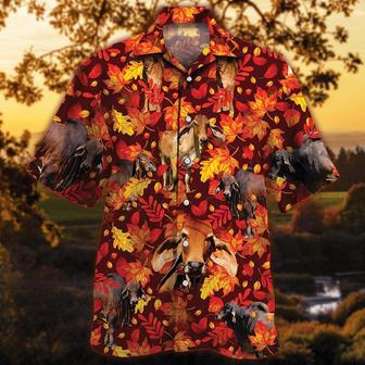 Red Brahman Cattle Autumn Leaves All Over Printed Hawaiian Shirt, Farm Hawaiian Shirt, Farmer Hawaii | Newhawaiianshirts