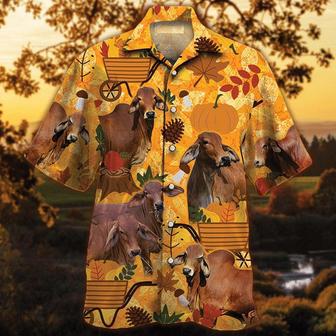 Red Brahman Cattle Lovers Orange Nature Autumn Hawaiian Shirt, Farm Hawaiian Shirt, Farmer Hawaii | Newhawaiianshirts CA