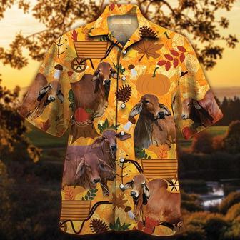 Red Brahman Cattle Nature Autumn Pumpkin All Over Printed Hawaiian Shirt, Farm Hawaiian Shirt, Farmer Hawaii | Newhawaiianshirts