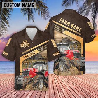 Red Tractor Brown Pattern Customized Name Hawaiian Shirt, Farm Hawaiian Shirt, Farmer Hawaii | Newhawaiianshirts AU