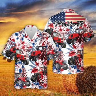 Red Tractors American Flag Hawaiian Flowers All Over Printed Hawaiian Shirt, Farm Hawaiian Shirt, Farmer Hawaii | Newhawaiianshirts AU