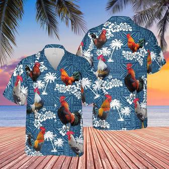 ROOSTER Blue Tribal All Over Printed Hawaiian Shirt, Farm Hawaiian Shirt, Farmer Hawaii | Newhawaiianshirts UK