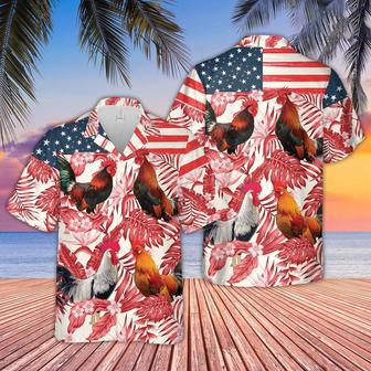 Rooster Red Floral US Flag Hawaiian Shirt, Farm Hawaiian Shirt, Farmer Hawaii | Newhawaiianshirts AU