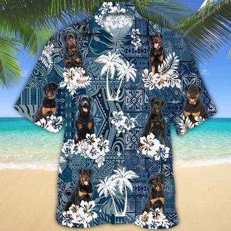 Rottweiler Hawaiian Tropical Plants Pattern Blue And White All Over Printed Hawaiian Shirt, Farm Hawaiian Shirt, Farmer Hawaii | Newhawaiianshirts AU