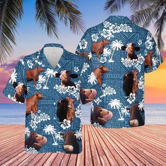 SANTA GERTRUDIS CATTLE Blue Tribal All Over Printed Hawaiian Shirt, Farm Hawaiian Shirt, Farmer Hawaii | Newhawaiianshirts AU