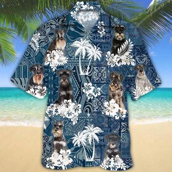 Schnauzer Hawaiian Tropical Plants Pattern Blue And White All Over Printed Hawaiian Shirt, Farm Hawaiian Shirt, Farmer Hawaii | Newhawaiianshirts AU