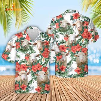 Sheep Cattle Hibucis Flower Pattern Hawaiian Shirt, Farm Hawaiian Shirt, Farmer Hawaii | Newhawaiianshirts DE