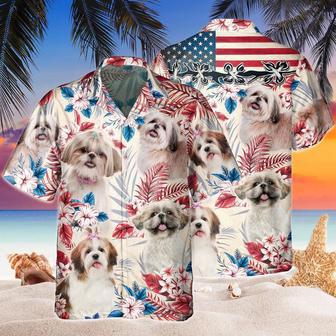 Shih Tzu Dog United States Flag Hawaiian Flowers All Over Printed Hawaiian Shirt, Farm Hawaiian Shirt, Farmer Hawaii | Newhawaiianshirts AU