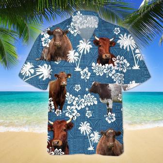 Shorthorn Blue Tribal All Over Printed Hawaiian Shirt, Farm Hawaiian Shirt, Farmer Hawaii | Newhawaiianshirts UK