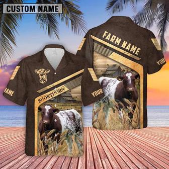 Shorthorn Brown Pattern Customized Name Hawaiian Shirt, Farm Hawaiian Shirt, Farmer Hawaii | Newhawaiianshirts AU