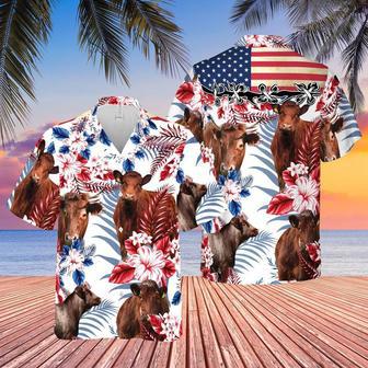 Shorthorn Cattle American Flag All Over Printed Hawaiian Shirt, Farm Hawaiian Shirt, Farmer Hawaii | Newhawaiianshirts DE