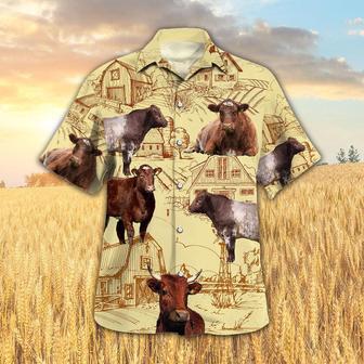 Shorthorn Cattle Farm All Over Printed Hawaiian Shirt, Farm Hawaiian Shirt, Farmer Hawaii | Newhawaiianshirts