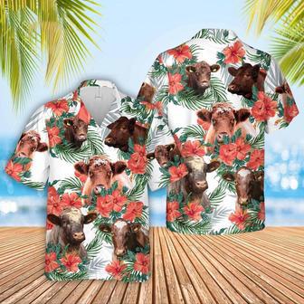 Shorthorn Cattle Hibucis Flower Pattern Hawaiian Shirt, Farm Hawaiian Shirt, Farmer Hawaii | Newhawaiianshirts