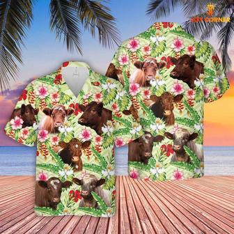 Shorthorn Hibicus Floral Hawaiian Shirt, Farm Hawaiian Shirt, Farmer Hawaii | Newhawaiianshirts AU