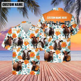 Shorthorn Hibiscus Floral Custom Name Hawaiian Shirt, Farm Hawaiian Shirt, Farmer Hawaii | Newhawaiianshirts AU