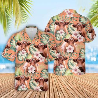 Shorthorn Summer Happiness Floral Farm Hawaiian Shirt, Farm Hawaiian Shirt, Farmer Hawaii | Newhawaiianshirts