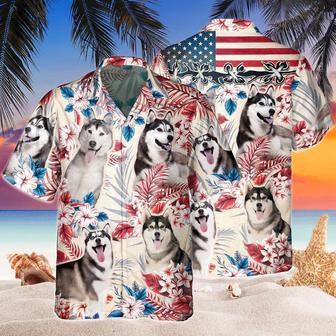 Siberian Husky Dog United States Flag Hawaiian Flowers All Over Printed Hawaiian Shirt, Farm Hawaiian Shirt, Farmer Hawaii | Newhawaiianshirts