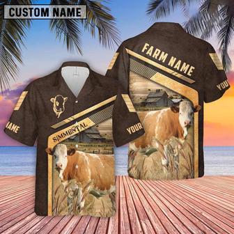 Simmental Brown Pattern Customized Name Hawaiian Shirt, Farm Hawaiian Shirt, Farmer Hawaii | Newhawaiianshirts AU