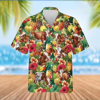 Simmental Cattle Tropical Fruits Pattern Hawaiian Shirt, Farm Hawaiian Shirt, Farmer Hawaii | Newhawaiianshirts