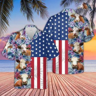 Simmental Flower Pattern American Hawaiian Shirt, Farm Hawaiian Shirt, Farmer Hawaii | Newhawaiianshirts AU