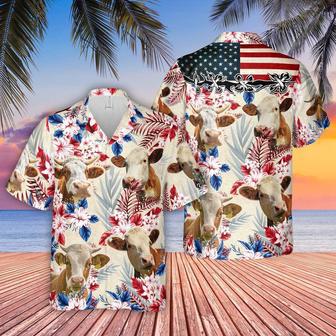 Simmental Pattern US FLAG Hawaiian Shirt, Farm Hawaiian Shirt, Farmer Hawaii | Newhawaiianshirts AU