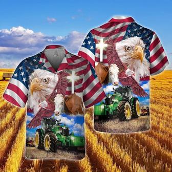 Simmental With Eagles And Tractor Hawaiian Shirt, Farm Hawaiian Shirt, Farmer Hawaii | Newhawaiianshirts AU