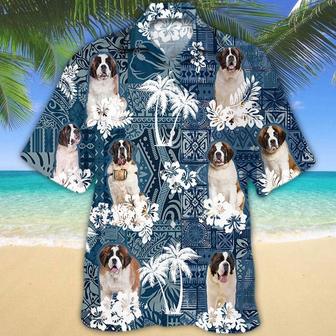 St.Bernard Hawaiian Tropical Plants Pattern Blue And White All Over Printed Hawaiian Shirt, Farm Hawaiian Shirt, Farmer Hawaii | Newhawaiianshirts AU