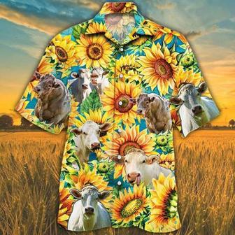 Sunflower Charolais Cattle Hawaiian Shirt, Farm Hawaiian Shirt, Farmer Hawaii | Newhawaiianshirts AU