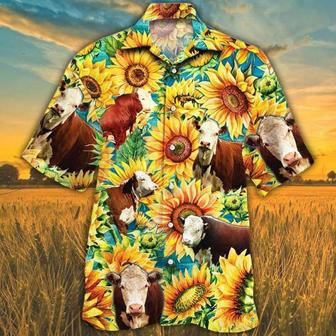 Sunflower Hereford Cattle Hawaiian Shirt, Farm Hawaiian Shirt, Farmer Hawaii | Newhawaiianshirts AU