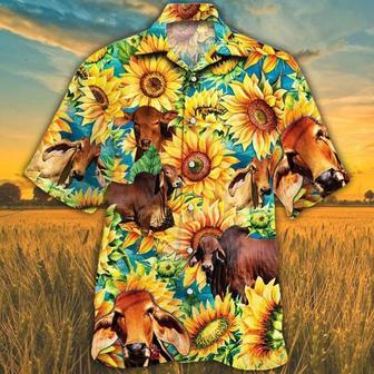 Sunflower Red Brahman Cattle Hawaiian Shirt, Farm Hawaiian Shirt, Farmer Hawaii | Newhawaiianshirts AU