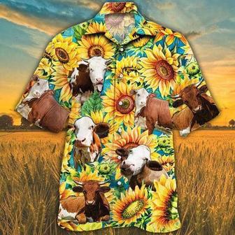 Sunflower Simmental Cattle Hawaiian Shirt, Farm Hawaiian Shirt, Farmer Hawaii | Newhawaiianshirts AU