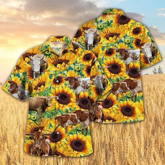 Sunflower TX-Longhorn Cattle Hawaiian Shirt, Farm Hawaiian Shirt, Farmer Hawaii | Newhawaiianshirts AU