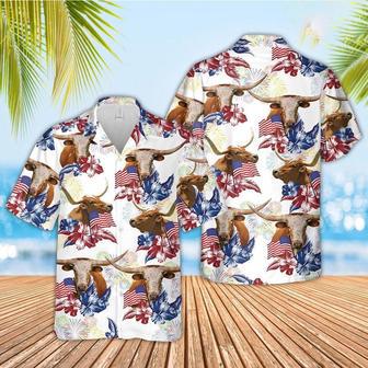 Texas Longhorn American Flowers And Flag Pattern Hawaiian Shirt, Farm Hawaiian Shirt, Farmer Hawaii | Newhawaiianshirts