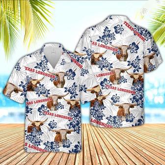 Texas Longhorn American White Flowers Pattern Hawaiian Shirt, Farm Hawaiian Shirt, Farmer Hawaii | Newhawaiianshirts AU