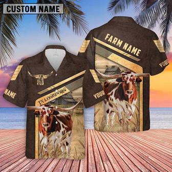 Texas Longhorn Brown Pattern Customized Name Hawaiian Shirt, Farm Hawaiian Shirt, Farmer Hawaii | Newhawaiianshirts AU