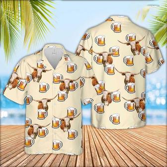 Texas Longhorn Cattle Drink Beer Pattern Hawaiian Shirt, Farm Hawaiian Shirt, Farmer Hawaii | Newhawaiianshirts AU