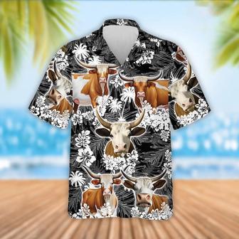 Texas Longhorn Cattle Palm Tree Pattern Hawaiian Shirt, Farm Hawaiian Shirt, Farmer Hawaii | Newhawaiianshirts AU