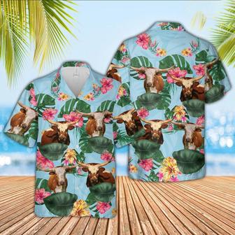 Texas Longhorn Flower Pattern Hawaiian Shirt, Farm Hawaiian Shirt, Farmer Hawaii | Newhawaiianshirts AU