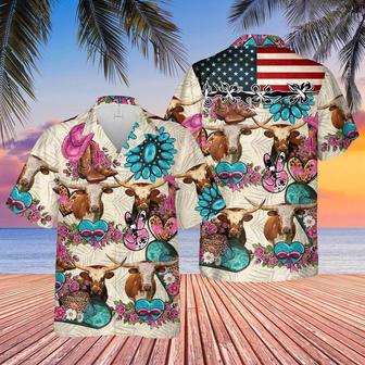 Texas Longhorn Happiness Flowers Hawaiian Shirt, Farm Hawaiian Shirt, Farmer Hawaii | Newhawaiianshirts AU