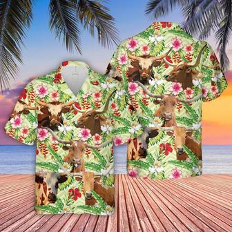 Texas Longhorn Hibicus Floral Hawaiian Shirt, Farm Hawaiian Shirt, Farmer Hawaii | Newhawaiianshirts AU