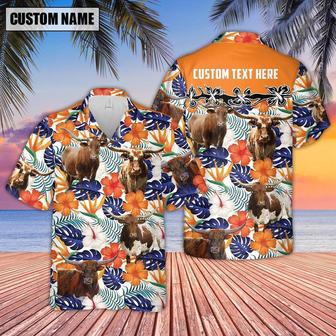 Texas Longhorn Hibiscus Blue Floral Custom Name Hawaiian Shirt, Farm Hawaiian Shirt, Farmer Hawaii | Newhawaiianshirts AU