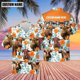 Texas Longhorn Hibiscus Floral Custom Name Hawaiian Shirt, Farm Hawaiian Shirt, Farmer Hawaii | Newhawaiianshirts AU