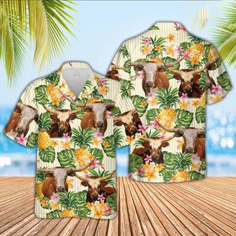 Texas Longhorn Pineapple Pattern Hawaiian Shirt, Farm Hawaiian Shirt, Farmer Hawaii | Newhawaiianshirts