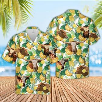 Texas Longhorn White Tropical Fruits Pattern Hawaiian Shirt, Farm Hawaiian Shirt, Farmer Hawaii | Newhawaiianshirts DE