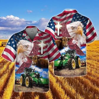 Texas Longhorn With Eagles And Tractor Hawaiian Shirt, Farm Hawaiian Shirt, Farmer Hawaii | Newhawaiianshirts AU