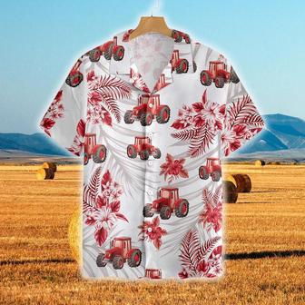 Tractors Red Hibiscus All Over Printed Hawaiian Shirt, Farm Hawaiian Shirt, Farmer Hawaii | Newhawaiianshirts CA